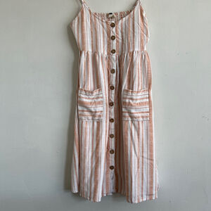 Women's Roxy Striped Button-Down Sundress Size S White/Orange